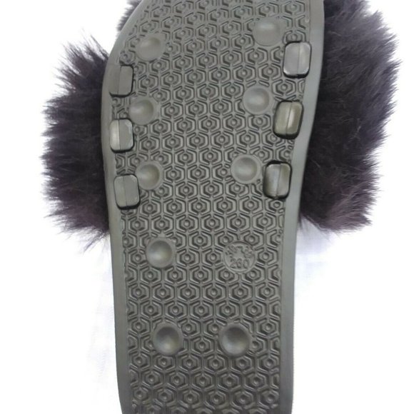 Black Faux Fur Slides/Slippers/With Chain - Picture 5 of 7